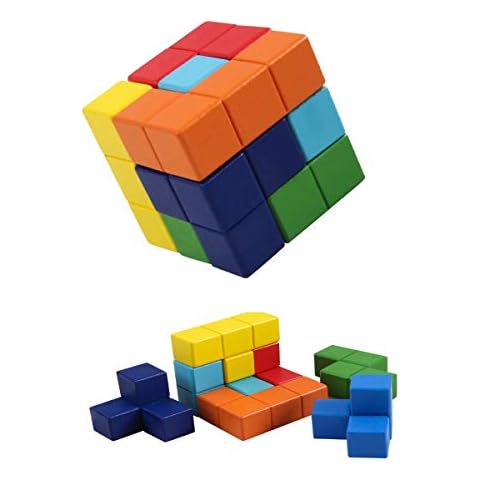B&Julian Rompecabezas de Cubo de Madera Soma 3D Tetris Tangram Puzzle Cover