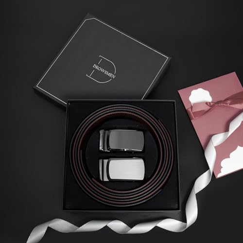 Image of 2 Pack Ratchet Belt 1 3 /8 inch, Mens leather Dress Belt in Gift Set Size 28 inch-62 inch Adjustable waist Trim to Fit