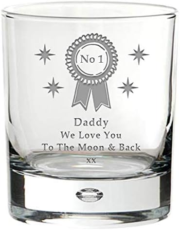 No 1 Daddy We Love You to The Moon and Back Engraved Whiskey Whisky Glass Tumbler from Children Kids