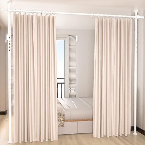 Image of Room Divider, Tension Curtain Rod No Drilling,4-10ft(H) 28-70inch(W) Wall Divider for Room Separation, Heavy Duty Room Partition Separator, Adjustable Folding Privacy Screens,White