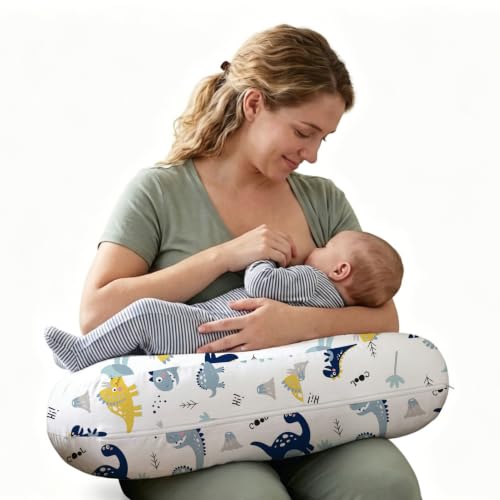 Image of Plushii Nursing Pillow for Breastfeeding, Soft and Supportive Breastfeeding Pillow for Mom and Baby, Cute Feeding Pillow with Removable Cover for 0-12 Months, Dinosaurs World