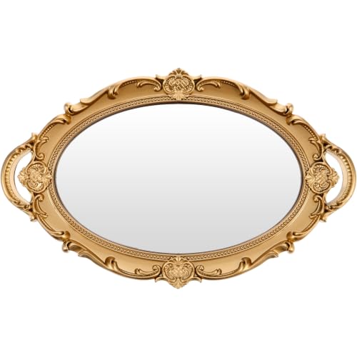 Uonlytech Espejo de Pared Barroco Dorado Vintage Diseño Irregular y Marco de Resina, Adecuado para Maquillaje y Cuidado Diario Reflejo Claro y Estilo Elegante