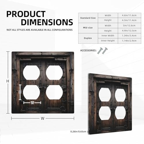 Decorative Outlet Covers Retro Brown Wood Barn Door Vintage Farmhouse 2 Gang Wall Plate Cover Double Duplex Receptacle Two Switch Light Switch Cover Plate Faceplate