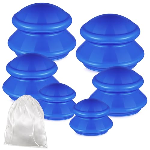 Image of TrelaCo 6 Pcs Silicone Cupping Kit for Massage Therapy,Solid Blue | Cupping Cups 3 Sizes, Suction Therapy for Body Massage Myofascial, Relieves Cellulite Muscle Pain Tension, Studio Household