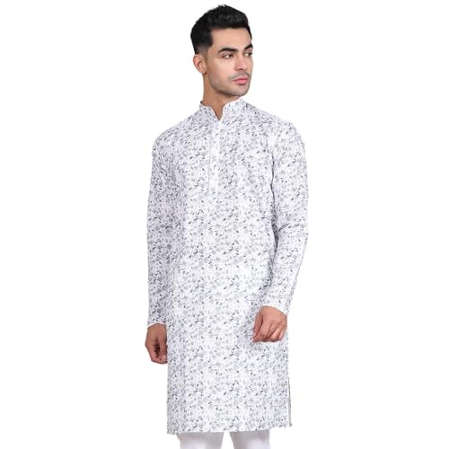 Image of Majestic Man Women's Cotton Regular Fit Casual Ethnic Motifs Printed Mandarin Collar Long Kurta