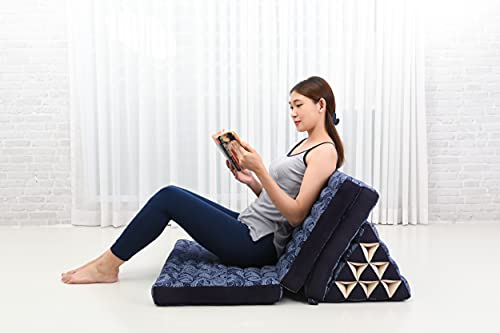 Image of Leewadee 3-Fold Mat XXL with Triangle Cushion - Firm TV Pillow, Foldable Mattress with Cushion Made of Eco-Friendly Kapok, 67 x 31 inches, Blue White