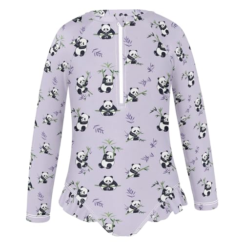 Panda Animal Cute Girls Long Sleeve Rashguard Swimsuit UV Protection One-Piece Swimwear Bathing Suit B04038362