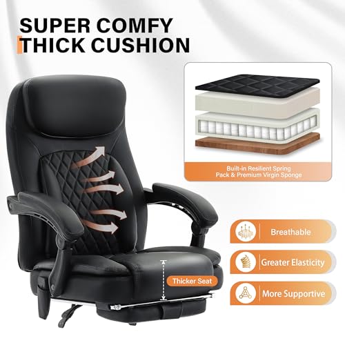 Image of 500LBS Massage Office Chair, 6 Points Vibration & Heat Executive Office Chairs, 135Reclining Comfy Desk Chair with Foot Rest, Wider & Thicker Seat Cushion, PU Leather Big and Tall Gaming Chair, Black