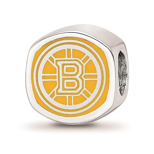 LogoArt Sterling Silver Rhodium Plated NHL Boston Bruins Cushion Enamel Bead Charm