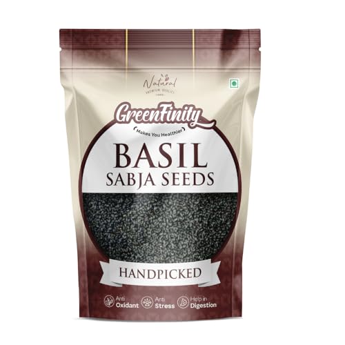 Image of GreenFinity Healthy Basil Seeds | Rich in Omega-3, Dietary Fibre, and Antioxidant | Raw Sabja Seeds for Weight Management, Immunity Booster, Digestion, Salads, Snacks, Smoothies (1Kg)
