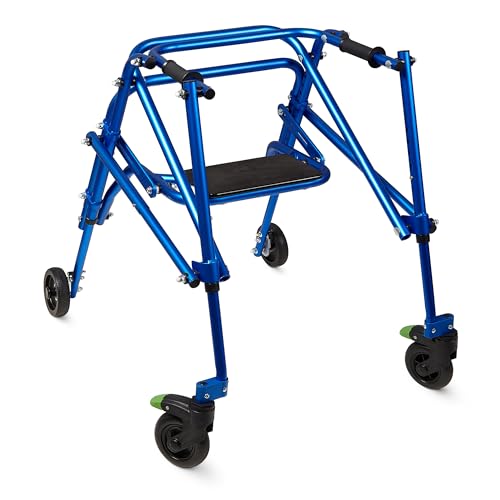 Klip- Lightweight Posterior Rollator Walker/Gait Trainer 4 Wheel - with Flip-Up Seat for Toddlers, Kids, Teens with Special Needs/Cerebral Palsy-Front Swivel Wheels, Height Adjustable, Foldable