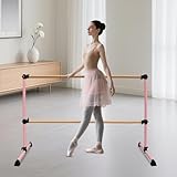 YZFfnte 6FT Solid Wood Ballet Barre (6.7-46") -Professional Adjustable Dance Barre with Non-Slip Base.Portable Ballet Barre for Home, Studio & Flexibility Training.Ballet Equipment & Barre Bar (Pink)