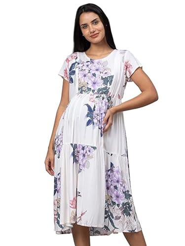 Image of AV2 Women's Rayon Regular Fit Maternity Feeding Layered And Tiered Kurti 5124 Dress
