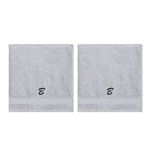 Monogrammed Towels, Luxury Turkish Genuine Cotton Personalized Towel Washcloths for Bathroom, Kitchen, Hotel, Spa, Gym & College Dorm, 2 Pack Washcloth Set for Body & Face, Baby and Adults, Light Grey