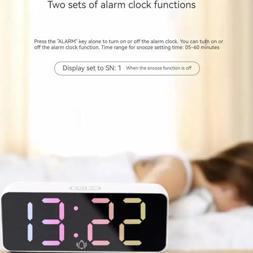 Image of Digital RGB LED Alarm Clock Large Display USB Rechargeable Temperature Snooze Timing Dimmer Function Innovative Multi Colorful Numeric Numbers Table Top Alarm Clock (1-pcs)