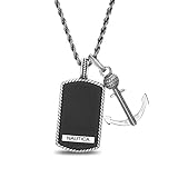 Nautica Oxidized Stainless Steel Black Enamel Dog Tag Anchor Rope Chain Necklace for Men