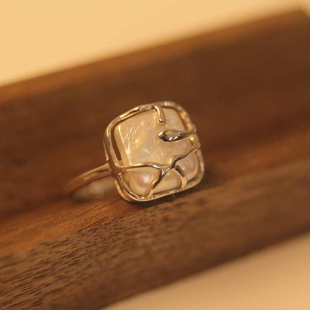 Amazon.com: SEEMSAY Silver Baroque Pearl Ring for women 925