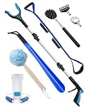 Kekoy 8 piece Hip Replacement Recovery Aids for Limited Mobility, Seniors, Hip Kit for Total Hip Replacement with 36" Grabber, Sock Aid, 19" Shoe Horn, Leg Lifter, Bath Sponge, Back Scratcher(Blue)
