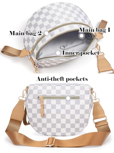 Image of Black and White Checkered Crossbody Bag Bum Bag for Women,Spacious Checkered Purse Fanny Packs Belt Bag