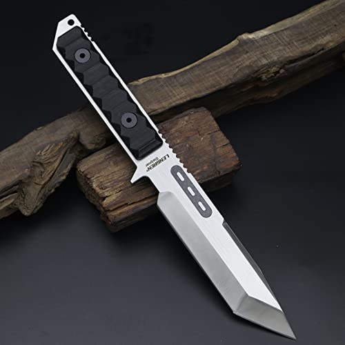 Lengren 11.3 Inches 8Mm Thickness Full Tang Heavy Fixed Blade Tanto Tactical Knife Sleipner Steel G10 Handle Kydex Sheath For Men Camping Hiking Hunting (White) #TOP6