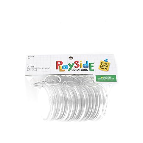 Playside Creations VBS and Camp Crafts, Plastic Button Key Chain, 2. 75 Inches Diameter, White, 16 Count Cover