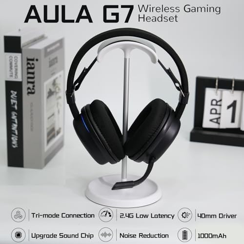 Aula G7 Wireless Gaming Headset, Surround Sound 10ms Low Latency, PC Headset with Detachable Noise Canceling Mic, 40mm Driver, Tri-Mode 2.4G/BT5.2/Wired 3.5mm, Over Ear Headphone for PS5, PS4, Switch - 1