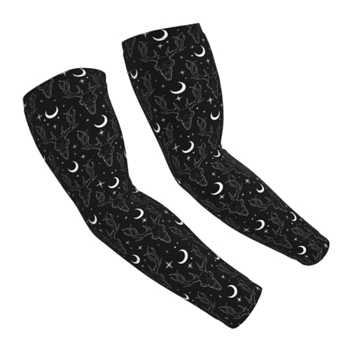 Salelf Mystical Deer Skull Arm Sleeves Cooling UV Sun Protection Sports Compression Sleeves for Men Women Golf Basketball Arm Sleeves