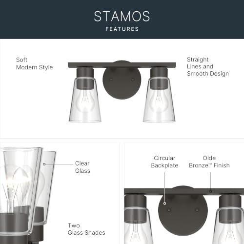 Image of Kichler Stamos 13.25 inch 2-Light Soft Modern Vanity Light with Clear Glass in Olde Bronze, (8.25 inch H x 13.25 inch W), 55120OZCLR