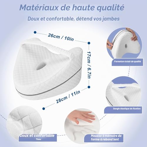 LITSPOT Oreiller de Jambe en Mousse à Mémoire pour Dormir, Blanc,26x28x17cm – vue 6