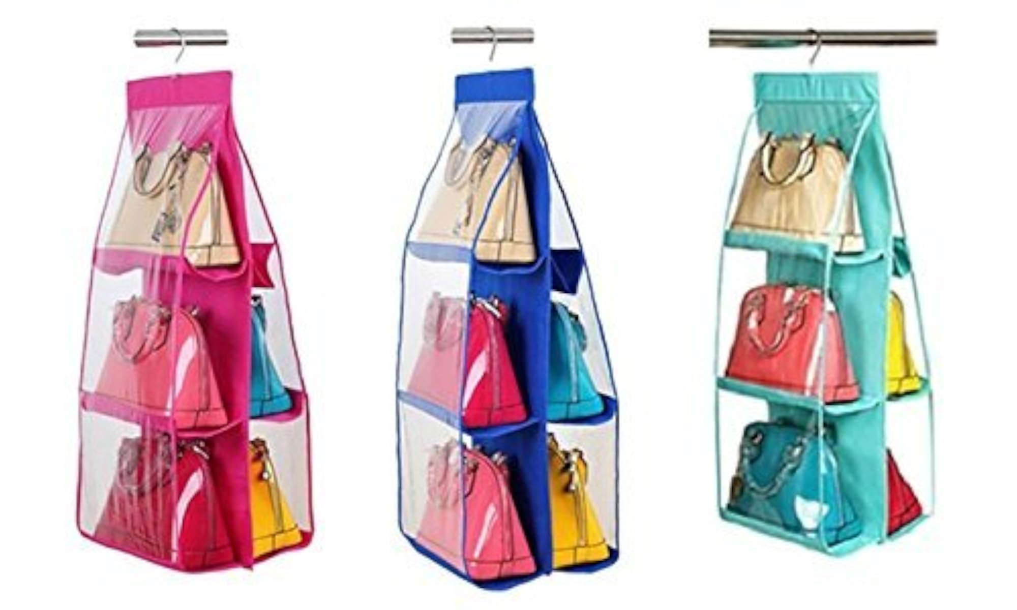 6 Pocket Large Clear Purse Handbag Hanging Storage Organizer