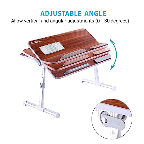 Portronics My Buddy Plus Adjustable Laptop Table with Built-in USB Cooling Fan, Foldable Legs, Adjustable Angle for Home, Office, Working, Gaming & Writing(Brown)