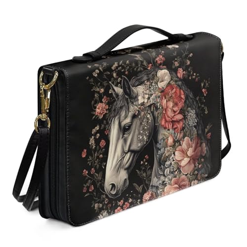 Floral Horse Bible Cover Case for Girls PU Leather Bible Bag Journal Case with Handle Shoulder Strap Medium Size Crossbody Messenger Bags for Daily Use2
