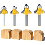 4Pcs Round Over Router Bits 1/4 Shank, Roundover Beading Router Bit Corner Rounding Edge Forming Tongue and Groove Router Bit (1/8'',3/16'',1/4'',5/16''Radius)