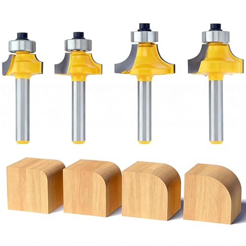 ERMWALR Set di 4 punte rotonde per fresa con gambo da 1/4 di pollice, punte per fresa per bordatura e bordi arrotondati, punta per fresa a linguetta e scanalatura (raggio 1/8, 3/16, 1/4, 5/16)