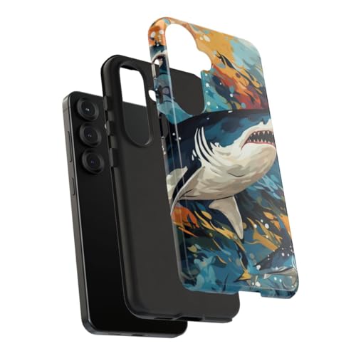 Coque rigide Samsung S25 protégeant contre les chocs avec motif requin brillant