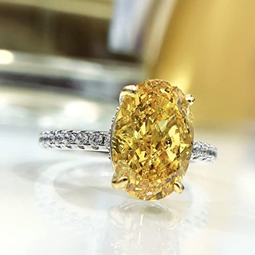 Bague diamant carbone jaune ovale 925 bijoux mariage femmes scintillants