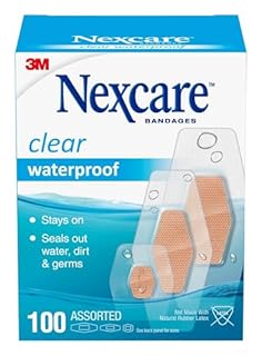 Nexcare Waterproof Clear Bandages, Covers and Protects, 360 Degree Seal Around The Pad Offers Exceptional Protection Against Water, Dirt, and Germs, Assorted Sizes, 100 Count