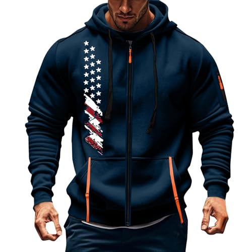 BOTCAM Sudadera con capucha para hombre, informal, holgada, con cremallera, manga larga, para hombre, marine, 4XL