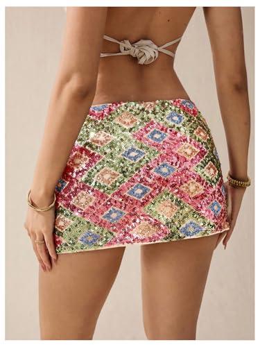 SHENHE Women's Sequin Mini Skirt Y2K Going Out Glitter High Waist Bodycon Club Short Skirts3