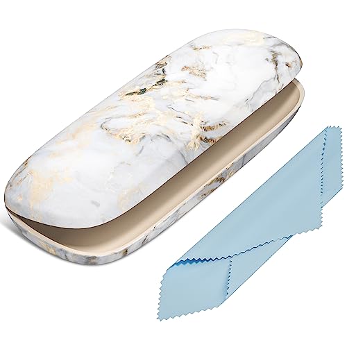 NPOOYI Estojo para óculos, capa protetora rígida para óculos, unissex para mulheres e homens, capa de vidro com pano de limpeza, Mármore cinza, 6 x 2 x 1.34 Inch