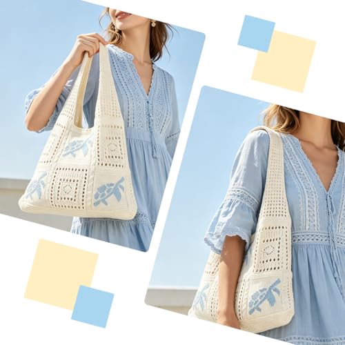 Image of PALAY Crochet Tote Bag Shoulder Bag Floral Hand Bag Hollow Out Bag Casual Tote Bag Multi-Purpose Crochet Travel Tote Bags for Women Office Use, College