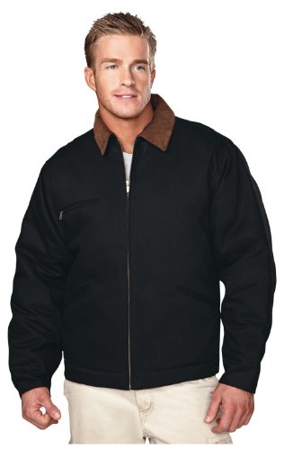 Tri Mountain Men's Cotton canvas work jacket with quilted lining, BLACK/BROWN/BLACK, L