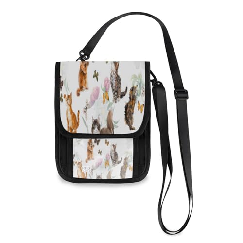 Portafogli da viaggio borse per telefono a tracolla gatto farfalla peonia gattino borsa da per passaporto per donne e uomini Multicolore Taglia unica casual