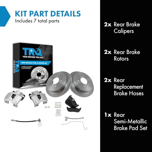 Image of TRQ Rear Brake Pad and Rotor Set Semi Metallic Rotors Calipers Hoses