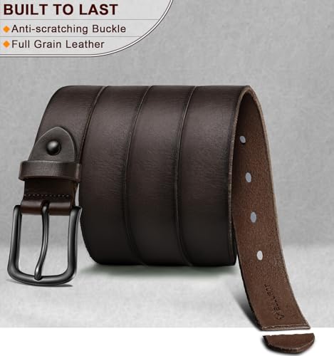 Image of BULLIANT Men Belt 2Pack-Leather Belt 7Holes Comfortable For Men's Dress Casual Jeans 1 3 /8 inch