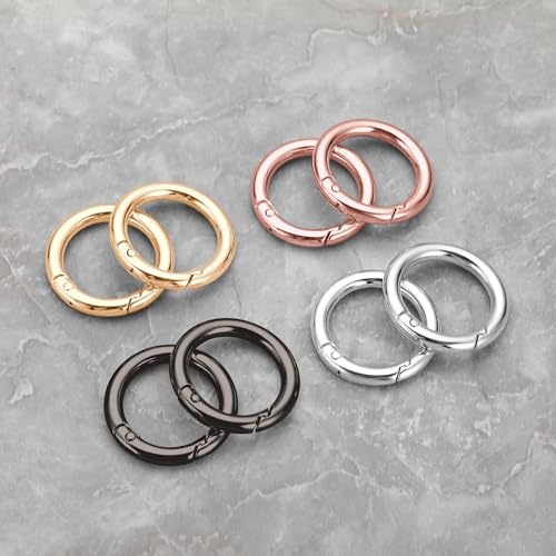 Image of Gkeygo Key Ring Clip, 4 /5 Inch Keychain Rings, 8 Pack Round Carabiner Clip for Keys, Buckle, Bags, Purses - Key Chain Hooks Replacement Keychains Lanyard DIY Crafts - Silver, Gold, Rose Gold, Black