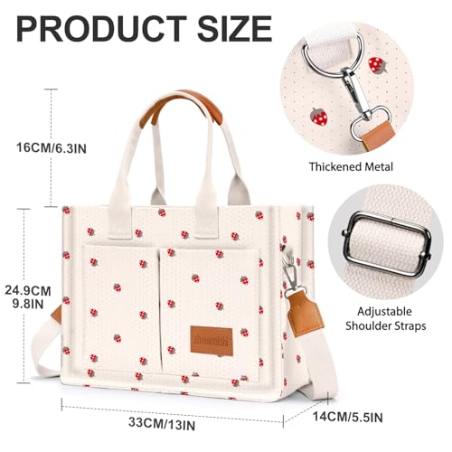 Image of Canvas Tote Bag for Women with Pockets Crossbody Bag Tote Shoulder Handbags Casual Work Bags Everything Tote Bag