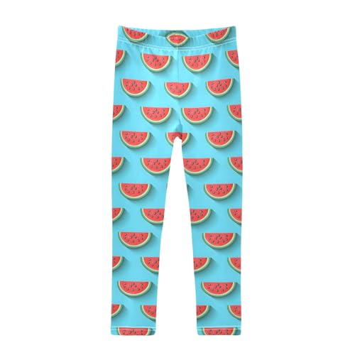 Blue Simple Watermelon Girls Leggings Soft Comfortable Athletic Leggings Dancing Pants for 4-10 Years