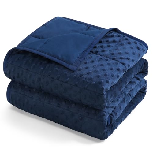 Kivik Weighted Blanket 12 lbs for Adults, Minky Dot Heavy Blankets, Microfiber Reversible Weighted Throw Blankets for All Seasons, Machine Washable, 48"x72" Twin Size, Navy Blue
