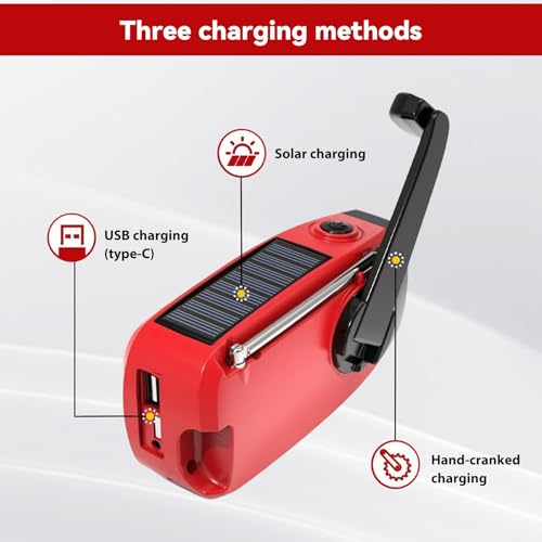 Radio d'urgence avec alimentation solaire/manivelle, radio solaire 2000mAh, alarme SOS, AM/FM/WB, lampe de poche LED (700LM), IPX4 étanche pour camping en plein air et préparation aux crises – Image 6